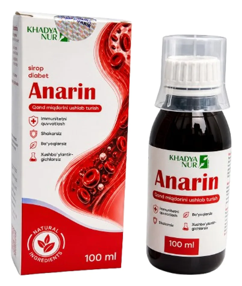Anarin — qon shakari nazoratini qo‘llab-quvvatlovchi sirop, 100 ml shisha