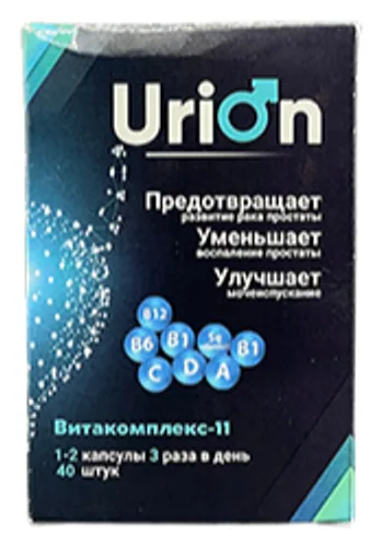 Urion — prostata salomatligi uchun vitakompleks, qadoqdagi soni ishlab chiqaruvchi tomonidan ko‘rsatilgan